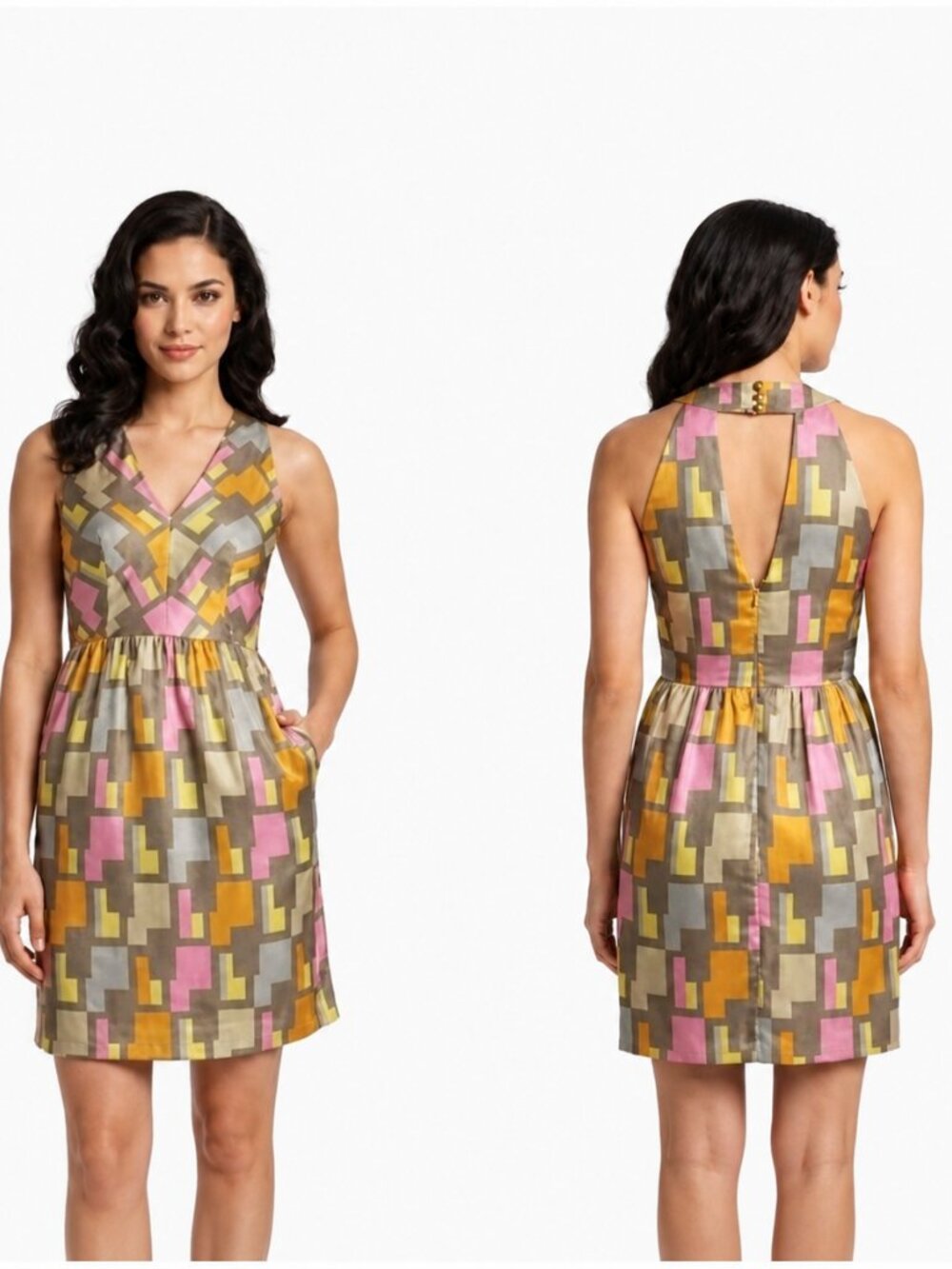 Milly Silk Geometric Dress w Pockets Size 4
